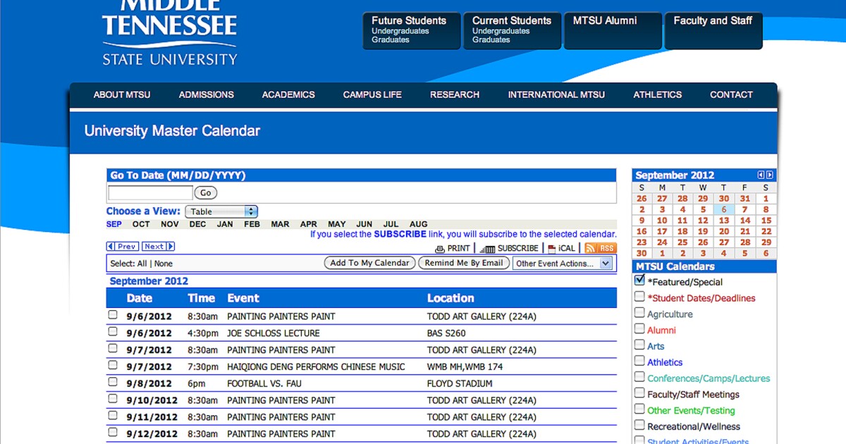MTSU’s New Online Master Calendar Helps Users Find Events and Deadlines